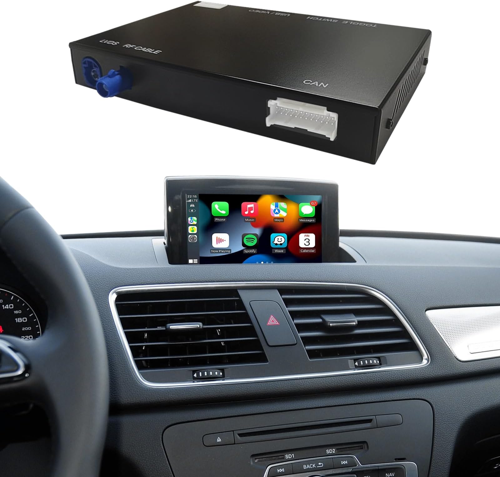Wireless CarPlay Android Auto Retrofit Kit for Audi Q3 (2014-2018) with RMC System, CarPlay Interface Decoder Box Upgrade, Not for MMI 3G+, Support MirrorLink, Navigation