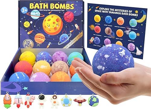Miniatura 1 de Bombas de baño para niños con sorpresa en el interior, 12 paquetes de bombas de baño para niños de tamaño XXL con diseño educativo de planeta
