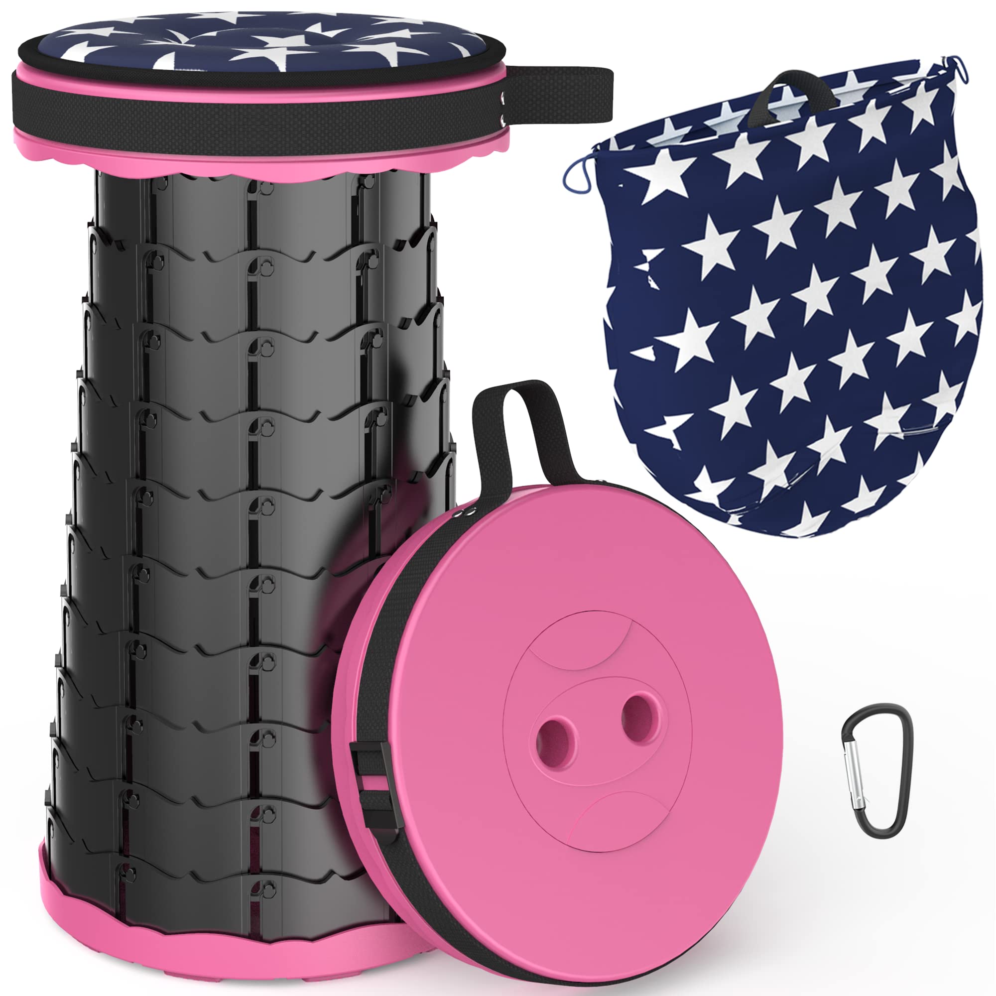 ALEVMOOMUpgraded Folding Stool with Cushion,Portable Collapsible Retractable Stool,Outdoor Chair,Yet More Sturdy Load Capacity 440lbs for Camping Garden Fishing Hiking BBQ with Carry Bag