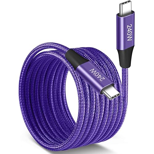 240W USB-C to USB-C Cable 10FT Purple, Super Fast Charging Type-C to Type-C Charger Cable Braided Compatible with MacBook Pro/Air, iPad Pro,Sam sung Galaxy S23/S22/S21 Note 10, Pixel, Switch, Laptops
