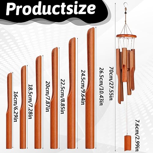 Miniatura 3 de Campanillas de viento de bambú de 6 tubos, campanillas de viento de madera para exteriores que aportan una melodía única y relajante, campanilla de