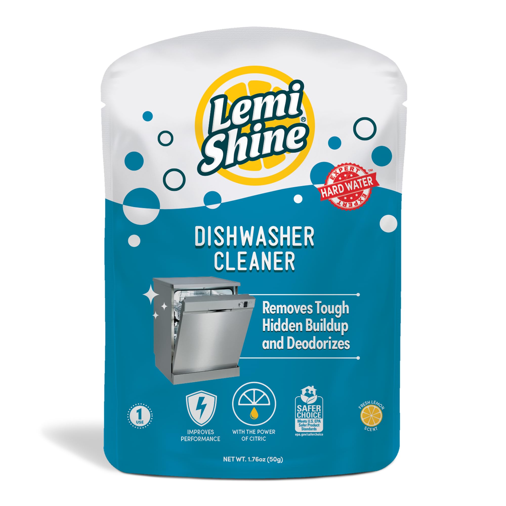 Lemi Shine Natural Dishwasher Cleaner - Hard Water Citric Acid Cleaning Powder - Lemon Scented Eco-Friendly Dishwasher Cleaner & Deodorizer - 1.76 oz