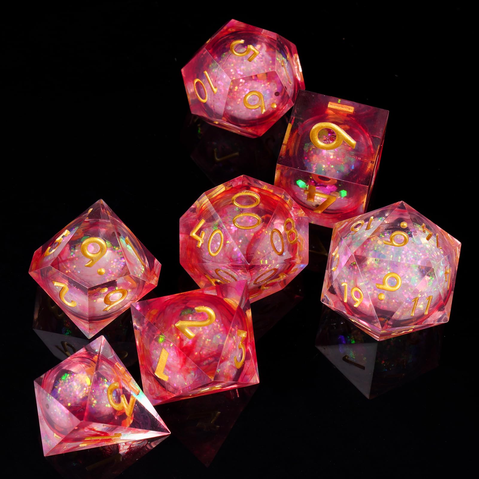 ORUZA 7 PCS Liquid Core DND Dice Resin Sharp Edge Dice Polyhedral D&D Dice Set for Dungeons and Dragons RPG MTG Role Playing Game Dice D20 D12 D10 D8 D6 D4 D% - Image 4