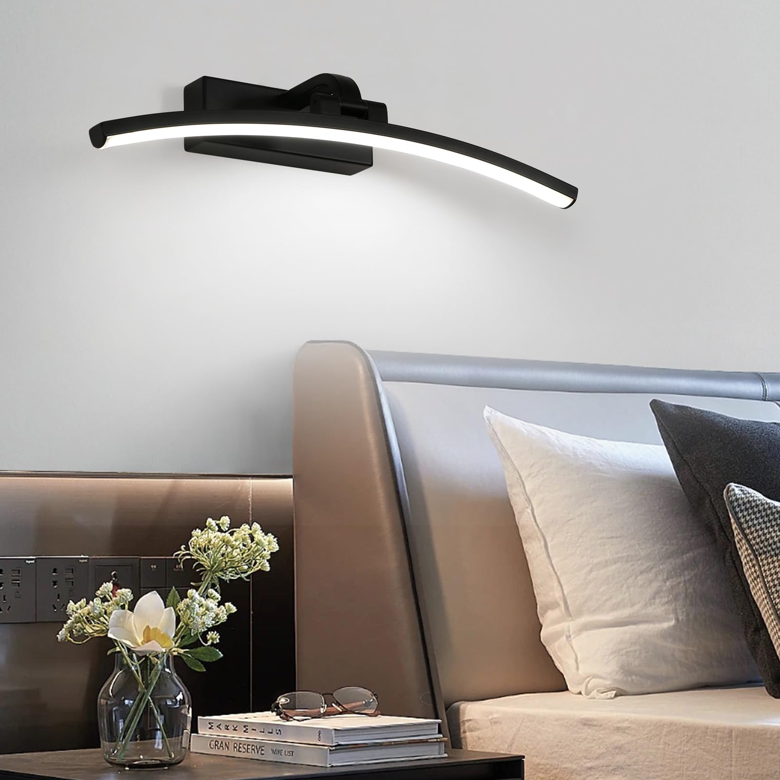 DELIPOP Luz de Espejo Baño LED 40cm, Impermeable Luz de Pared de Baño Espejos IP44, Lámpara de Espejo Moderno para Muebles de Maquillaje Aparato Montado en la Pared, Blanco Frío 6500K, Nero
