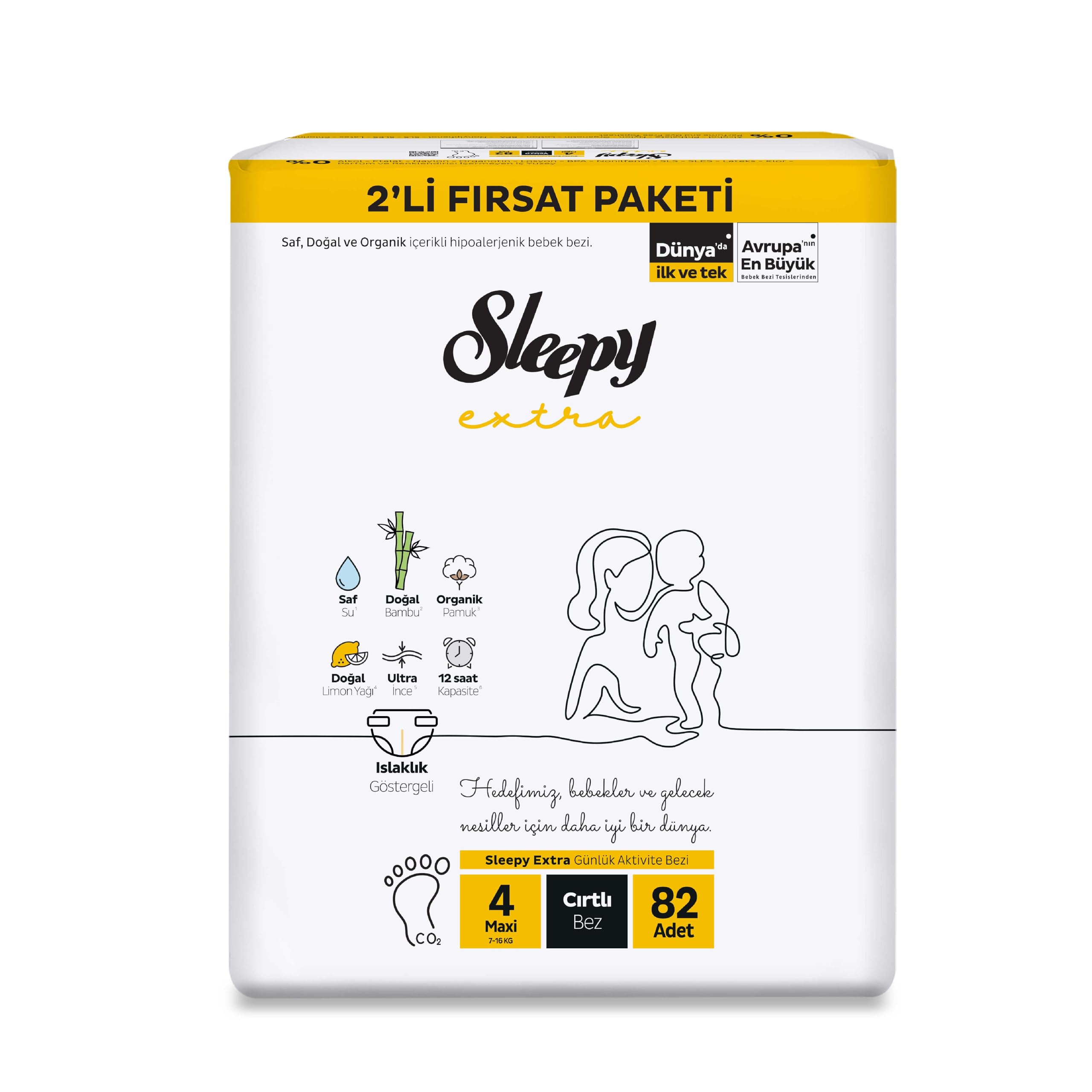 Sleepy Extra Günlük Aktivite 2'li Fırsat Paketi Bebek Bezi 4 Numara Maxi 82 Adet