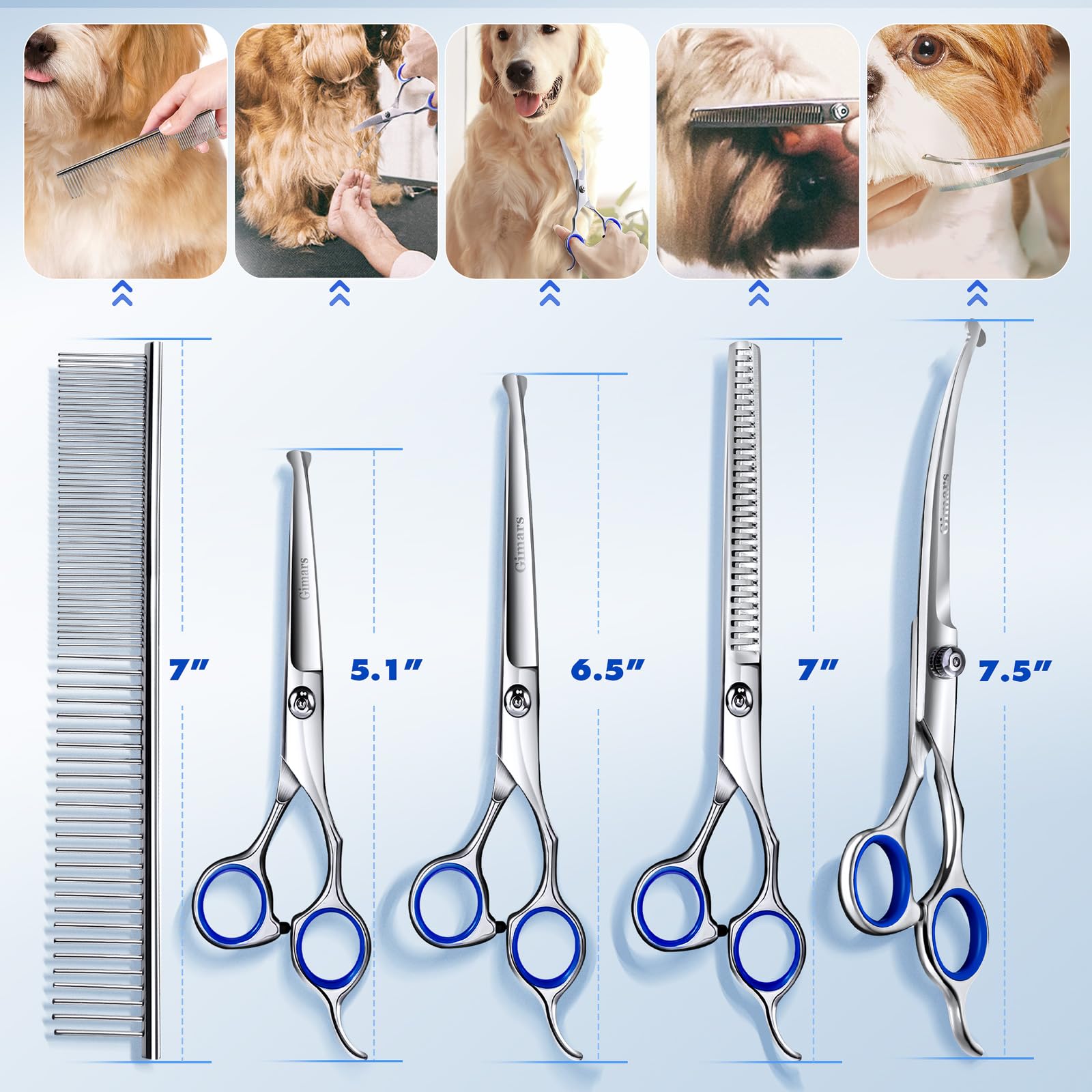 Gimars 6 in 1 7000 RPM Low Noise Dog Clippers with Professional Dog Grooming Scissors - Image 2
