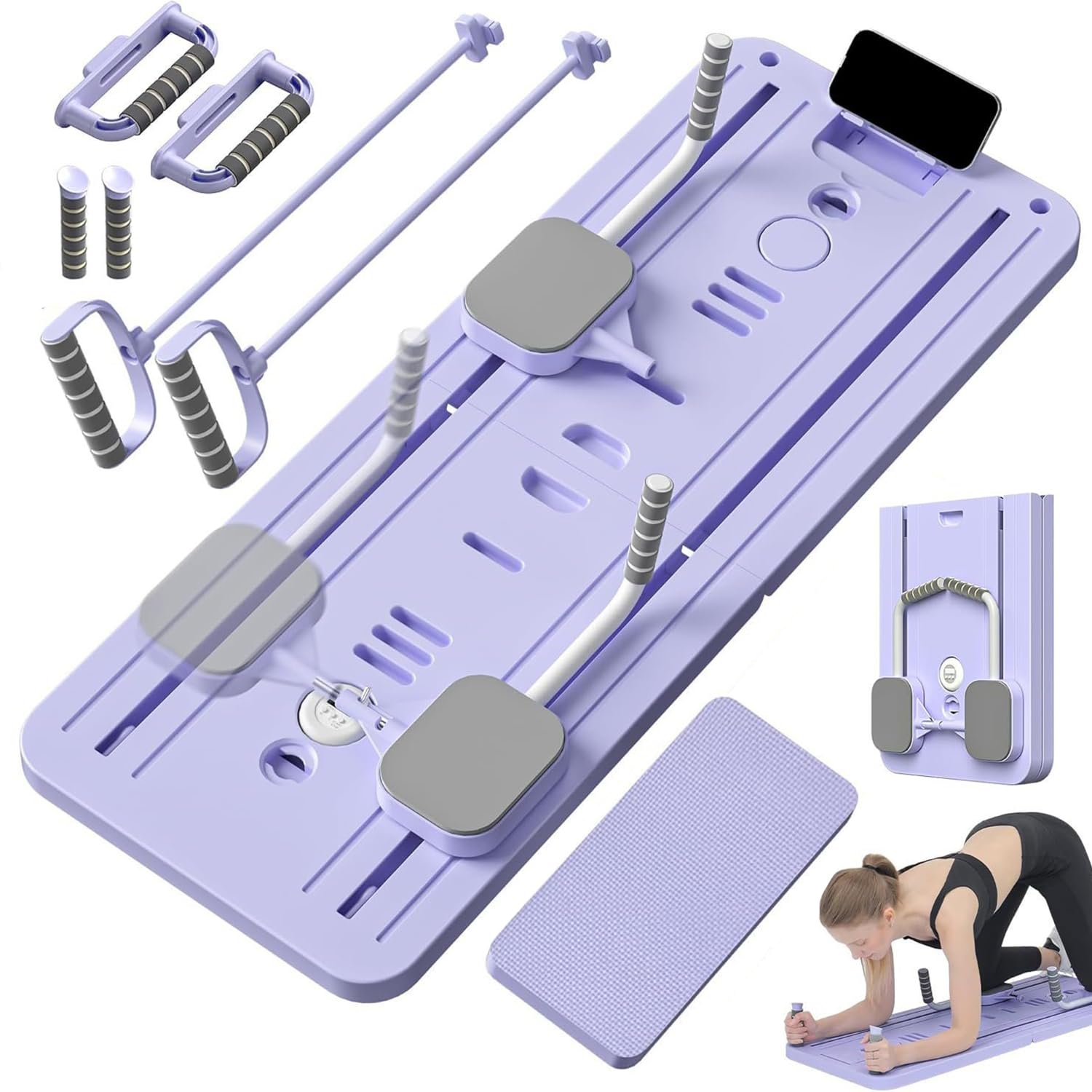 Pilates Reformer Board Machine,Con Contatore Intelligente,Reformer Pieghevole Per Pilates Tavola Fitness Multifunzionale Pilates Board Pilates Reformer Set,4-In-1 Fitness Board Upgrade,Purple