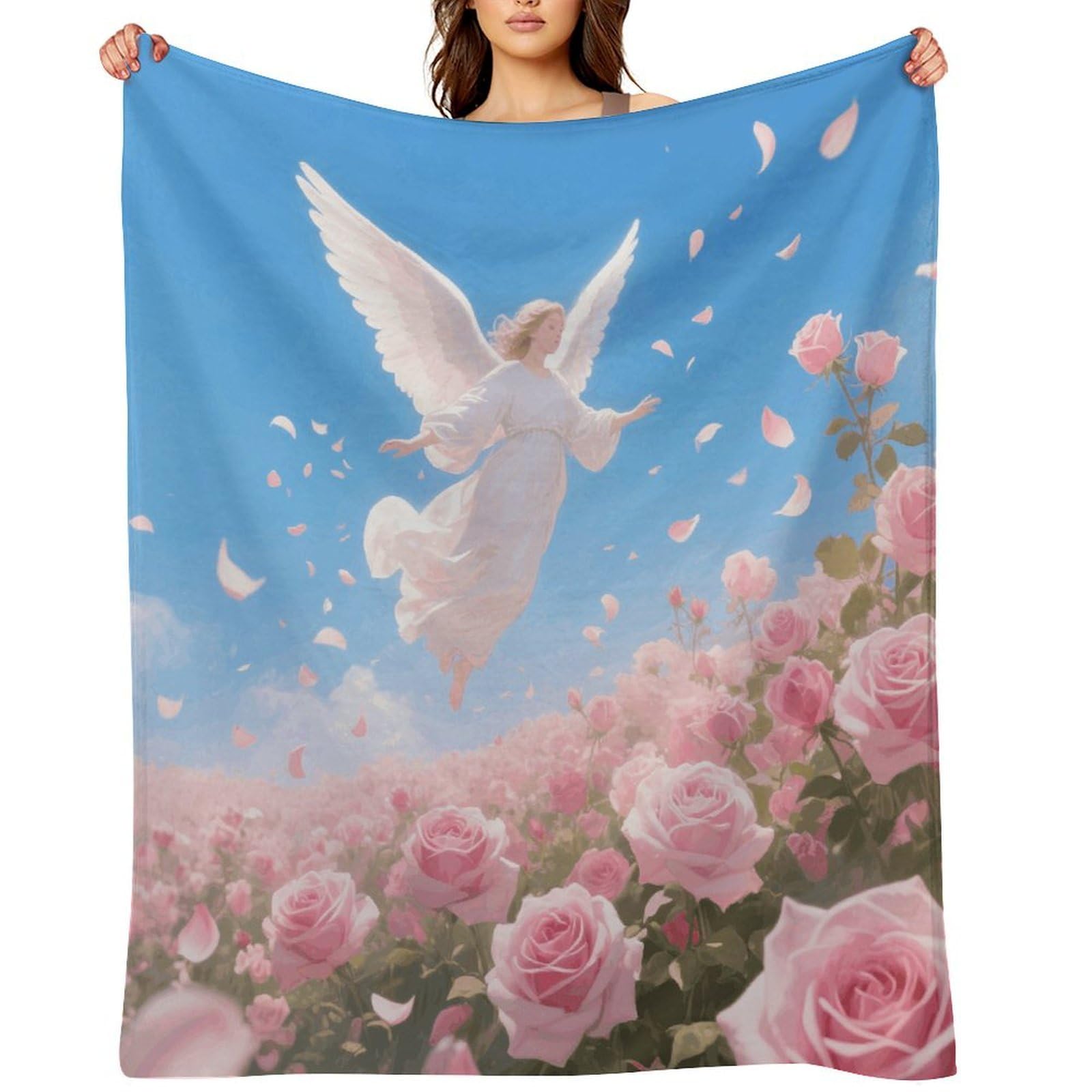 Angel and Roses Blankets Exquisite Luxury Flannel Throw Blanket Anti-Fading Thick Blanket for Sofa&Bed Blankets Ultra-Soft Bath Towels for Adult 40"x50"