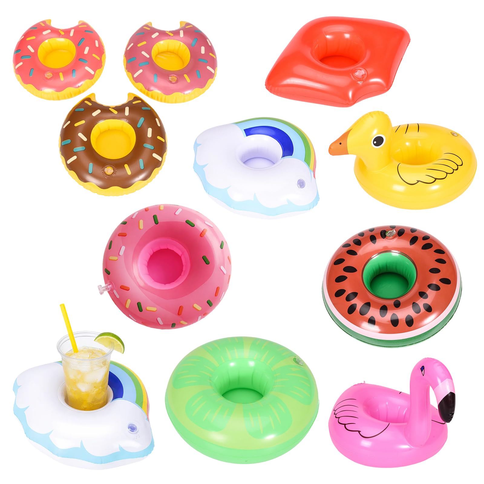 8 Pcs Inflatable Drinks Holder, Pool Floaties For Swimming Pools And Hot Tubs, Floating Beverage Management With Assorted Designs Including Rainbow And Flamingo, For Beach Vacations And Family Fun