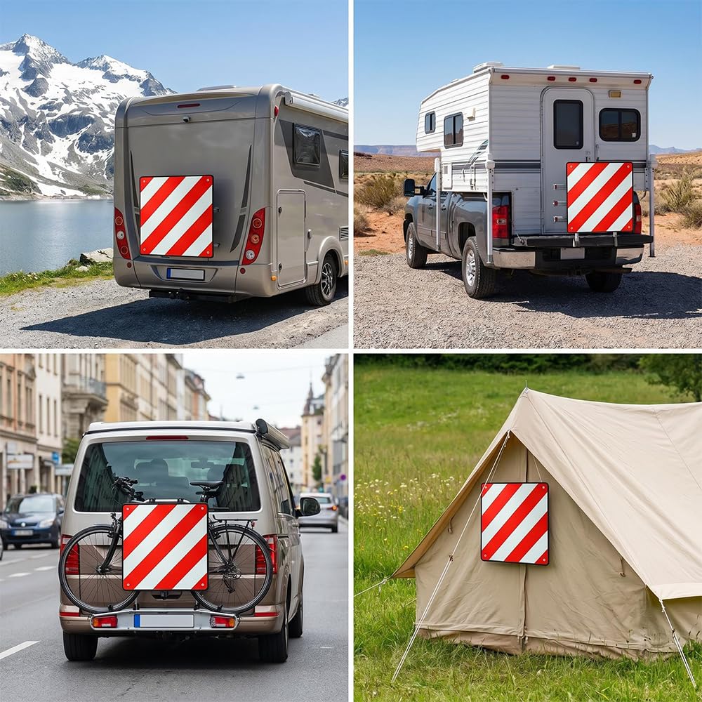 Warntafel Fahrradträger, 2 in 1 50 x 50 cm Warntafel Italien Spanien mit 4 Spannseile, Reflektieren Warnschild Fahrradträger für Fahrradträger und Heckträger zur Kennzeichnung Ladung