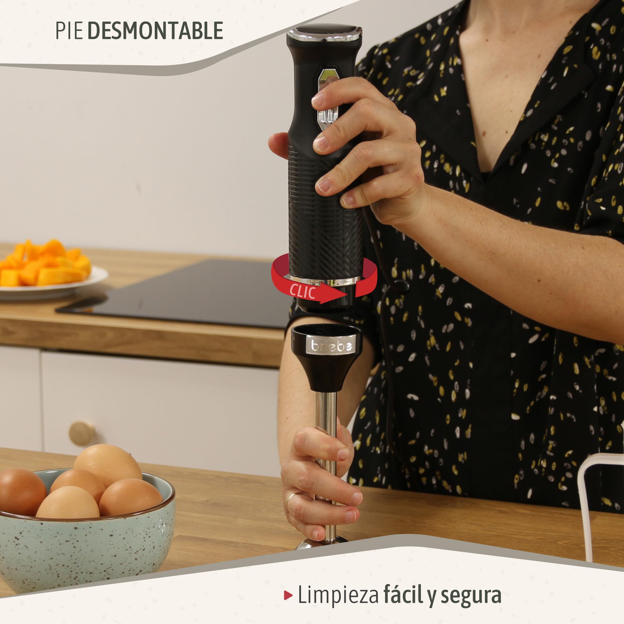 briebe Elegance Set Batidora de Mano 600W, 2 Velocidades Pie Desmontable Acero Inoxidable + Batidora de Varillas Eléctrica 400W, Amasadora de Mano Especial Repostería 5 Velocidades + Turbo (Negro)