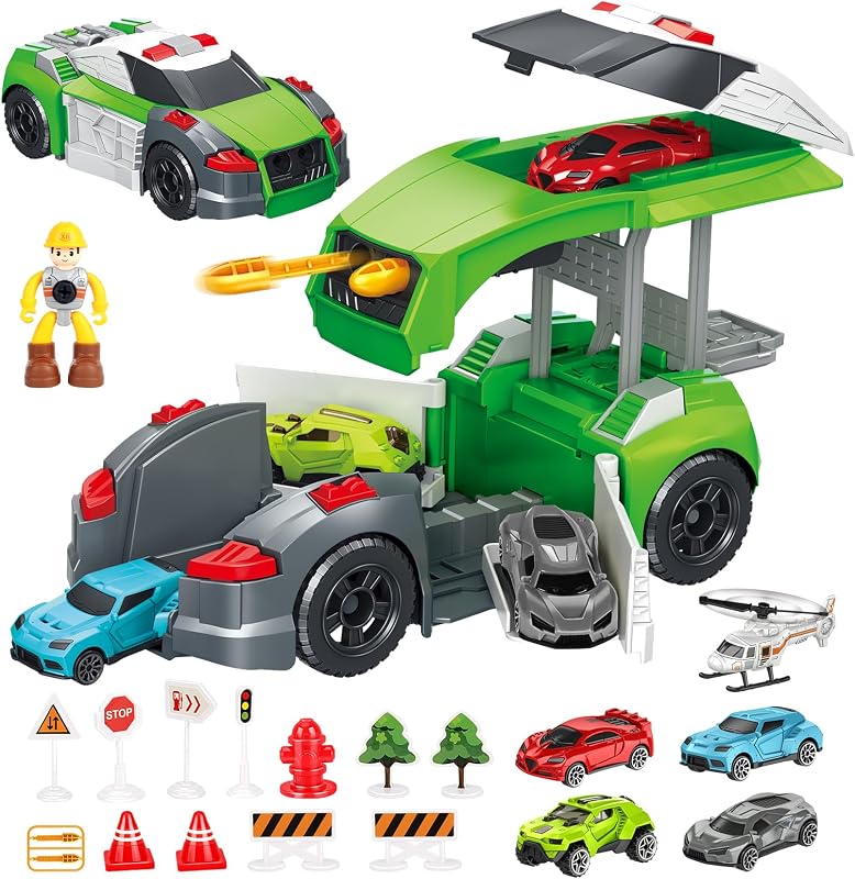 Jouet Enfant 3 4 5 Ans Garcon,Voiture Jouets Transporteur Ensemble,Cadeau Garcon 3 4 5 Ans