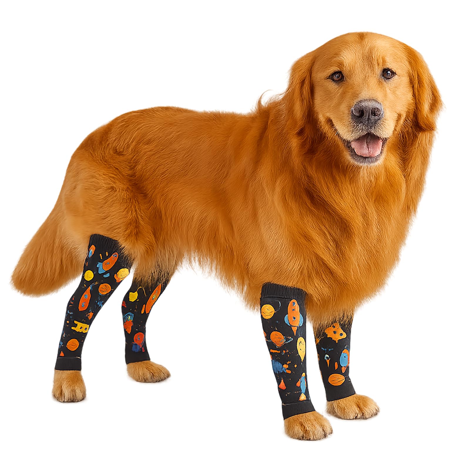 Petwarm Dog Recovery Leg Sleeves 4pcs Set Rocket Print – Breathable Anti-Lick Dog Leg Sleeves, Surgery Recovery Wraps for Joint Support, 4-Pack for