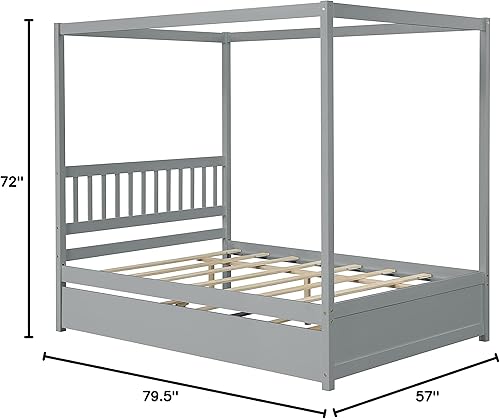 Miniatura 2 de Bellemave Cama con dosel de tamaño matrimonial con nido de tamaño individual, cama de plataforma matrimonial de madera con cabecero, moderna cama
