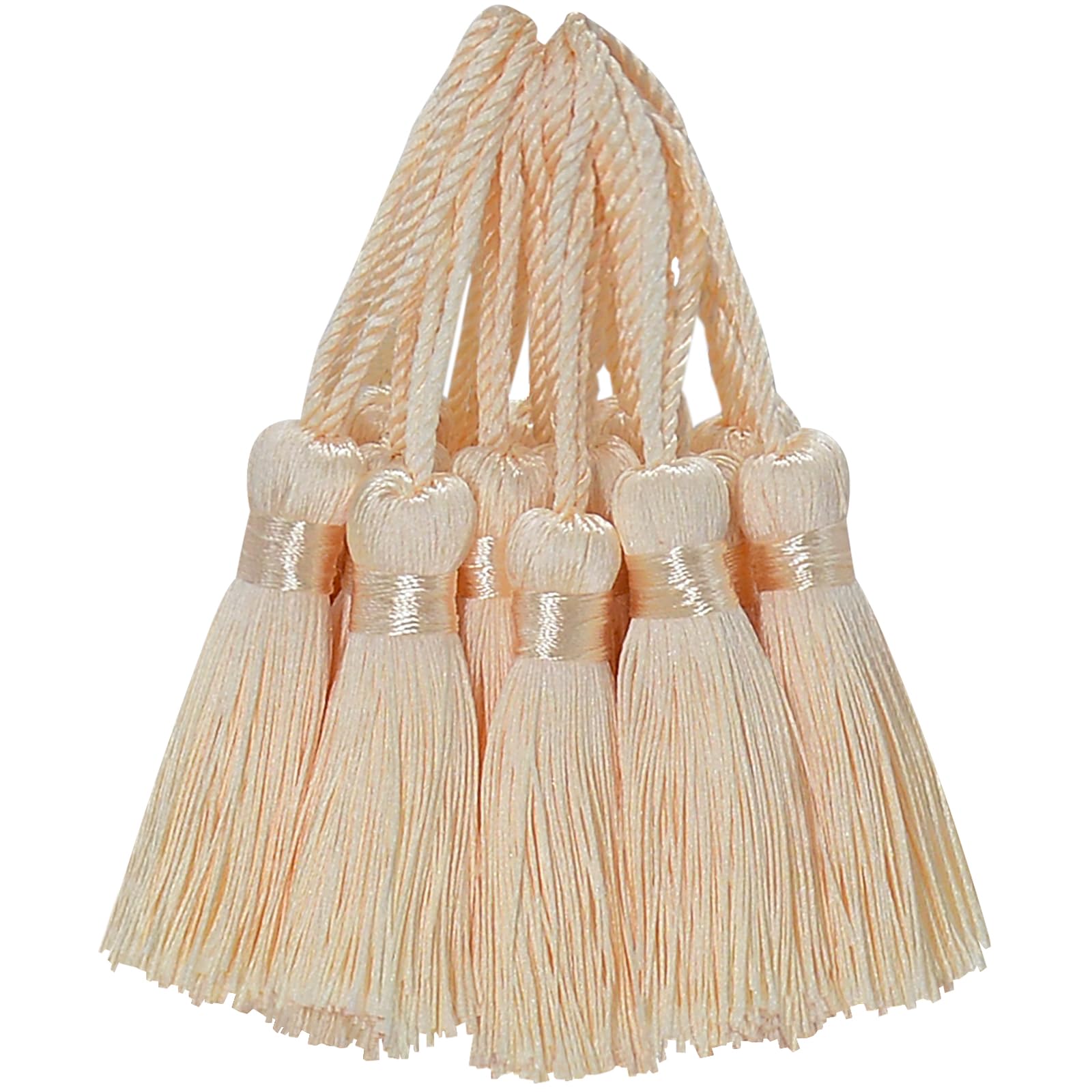 30 PCS Mini Silky Tassel Small Soft Craft Pendant for DIY Cute Resin Bookmarks, Girl Jewellery Making, Key, Keyring, Sewing, Ribbon, Cushion, Curtain Trim and Home Furniture Decor (Beige)