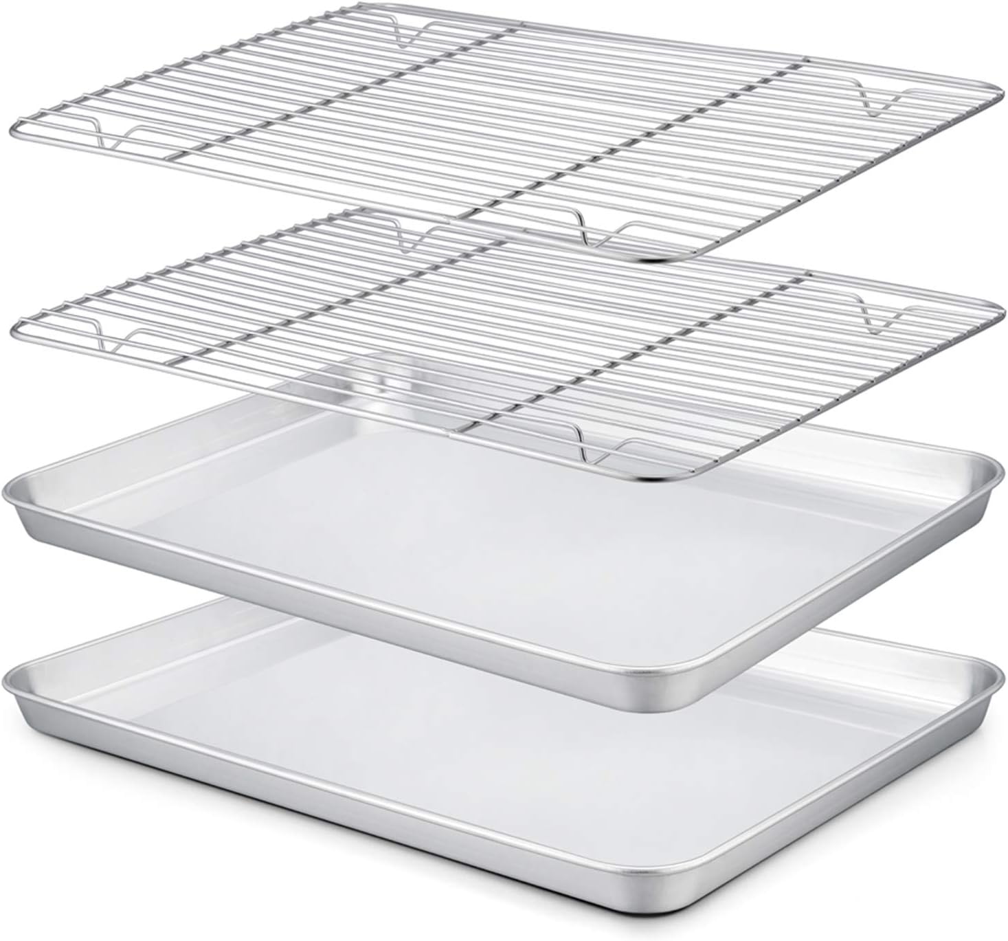 Baking Tray with Rack Set of 4, Stainless Steel Baking Sheet Pan with