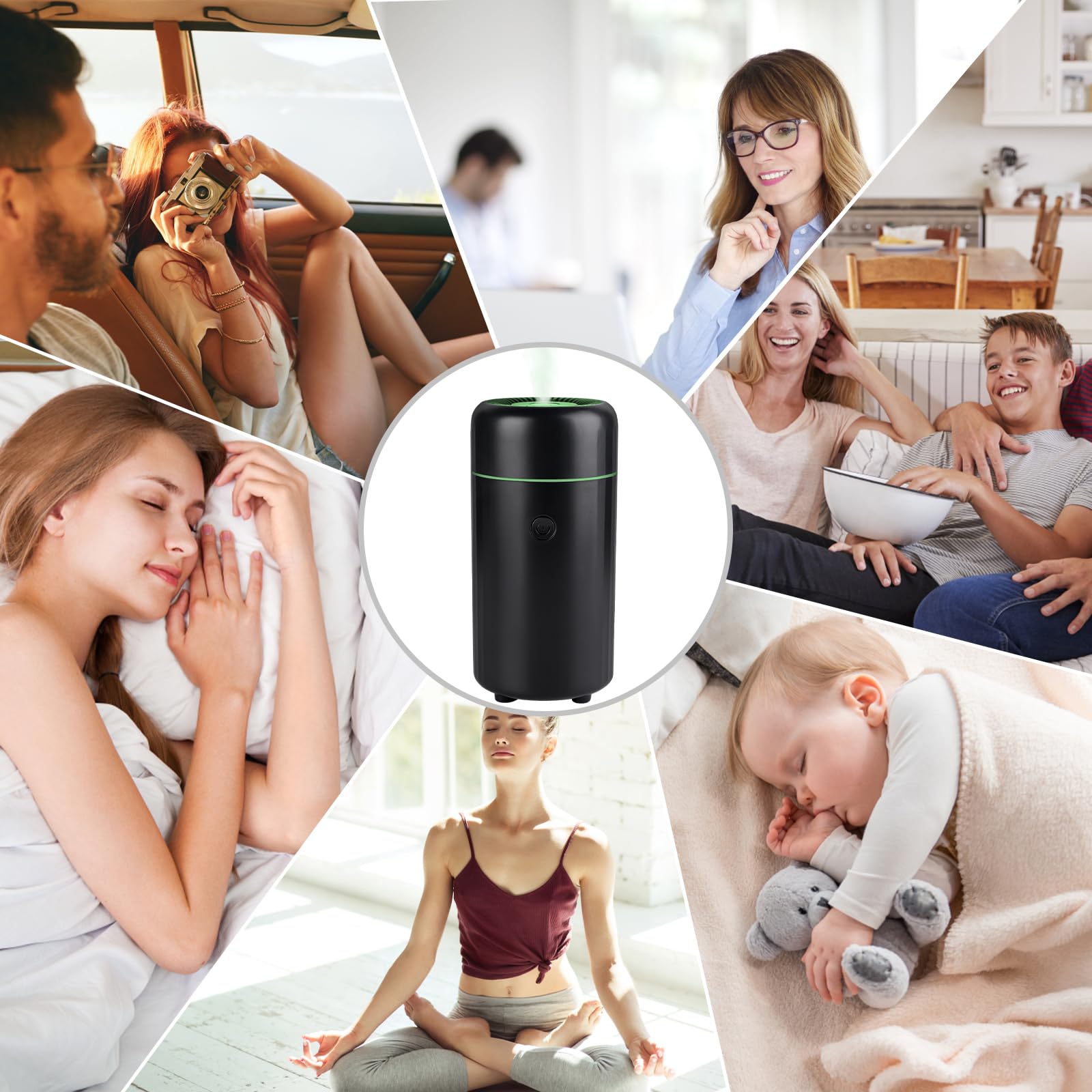 Diffuseur d'arômes pour Voiture, 2 Modes De Diffuseur d'aromathérapie pour huiles essentielles avec 7 LED Lumières Changeantes De Couleur, Diffuseur Voiture Rechargeable avec Interface USB