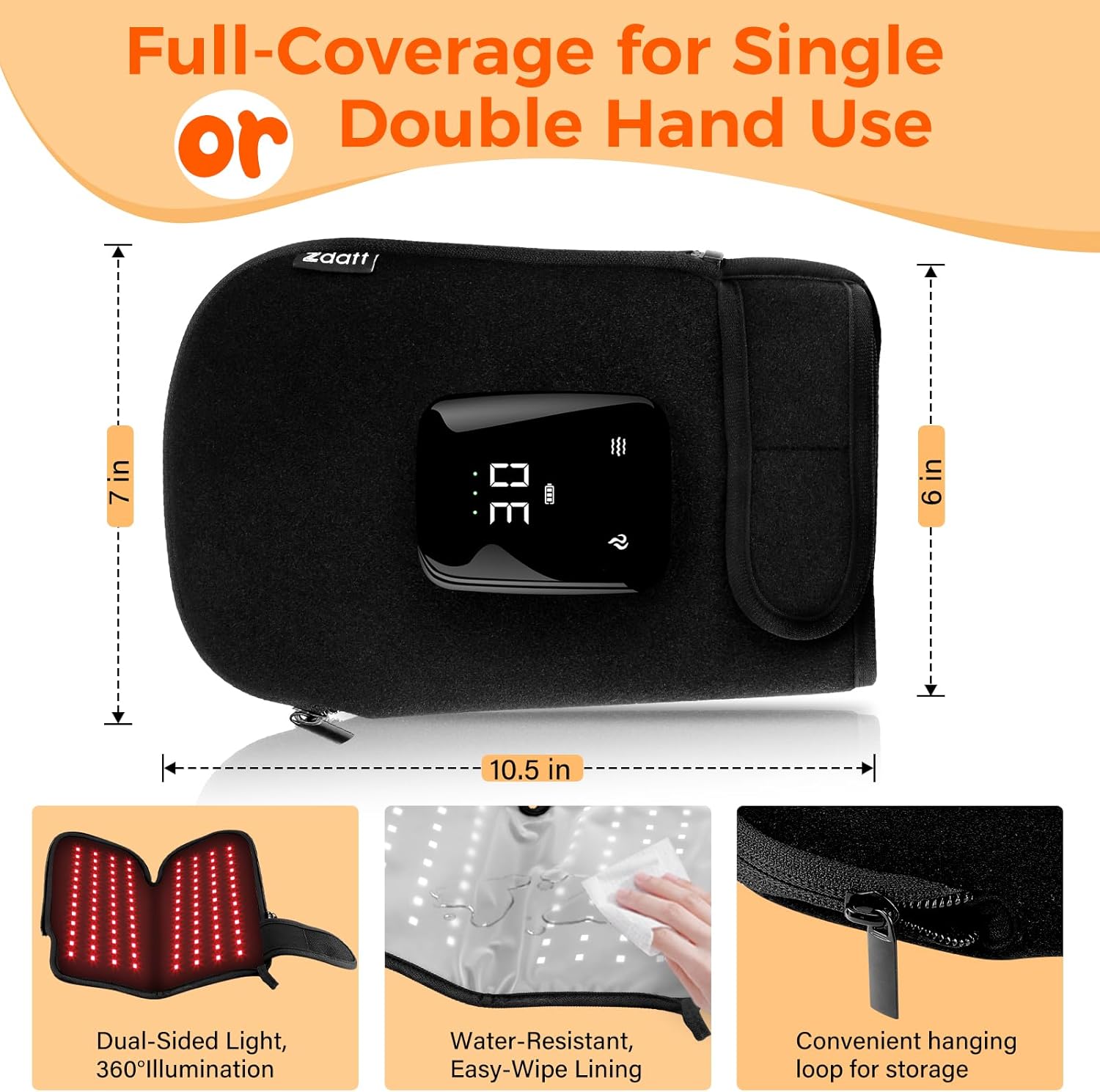 Cordless Red Light Therapy Gloves for Hand, 360°Full Coverage100 LEDs Gloves with 660nm & 850nm Near-Infrared | 5000mAh | Auto-Off Timer Easy Clean