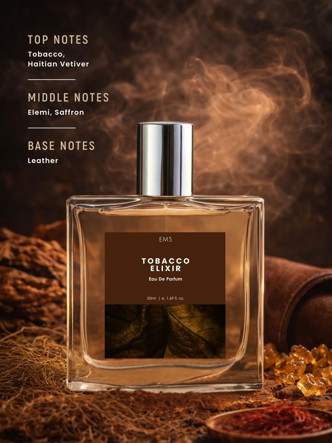 EM5. Tobacco Elixir Perfume for Men | Tobacco, Woody, Leather Fragrance | Long Lasting Scent | Premium Gift for Him | 50ml EDP