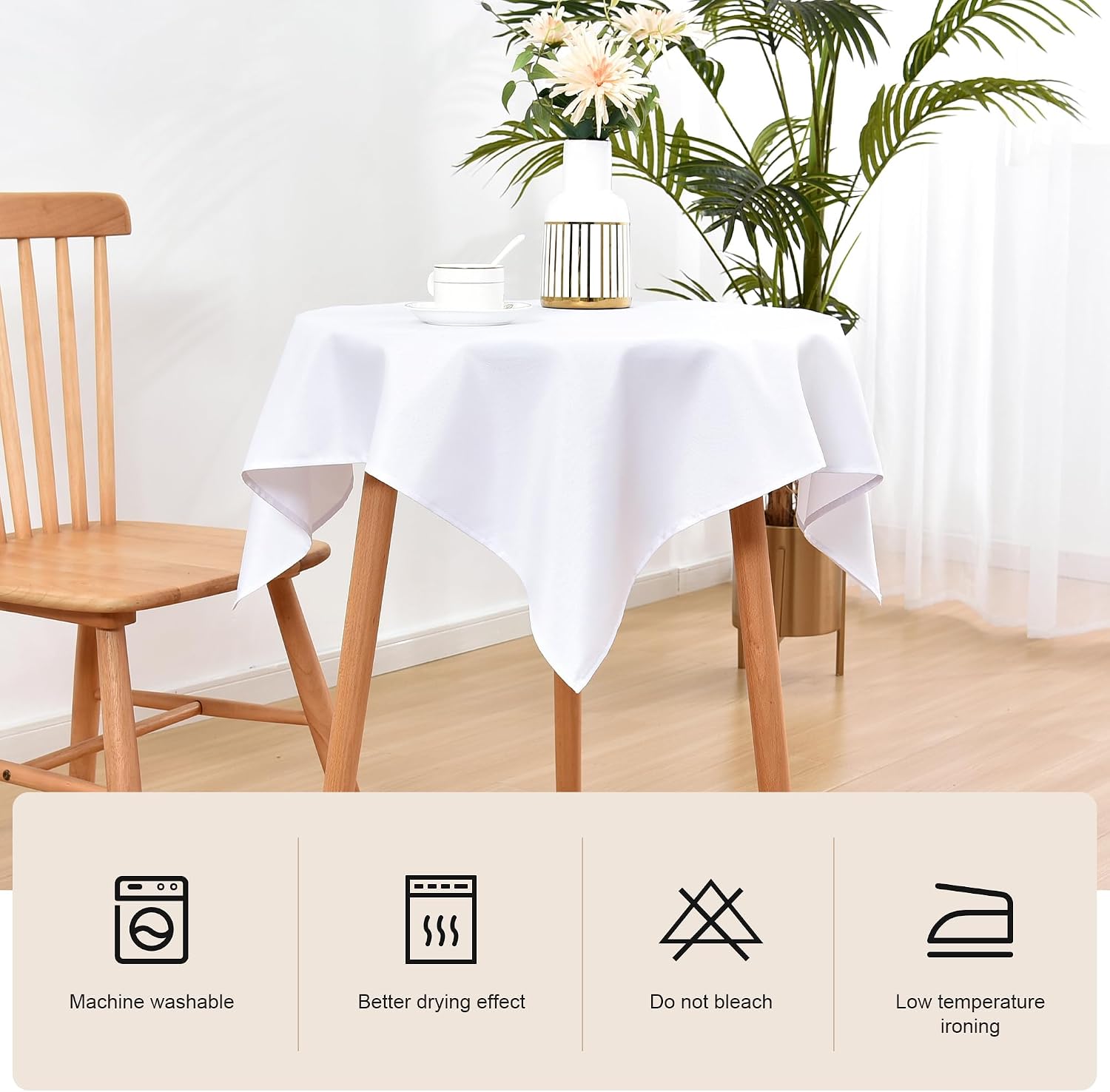 Wolkemer Small Square Tablecloth 36 x 36 Inch Washable Fabric Table Cloth Solid White Table Cover for Nightstand End Bedside Tables Tabletop Decoration