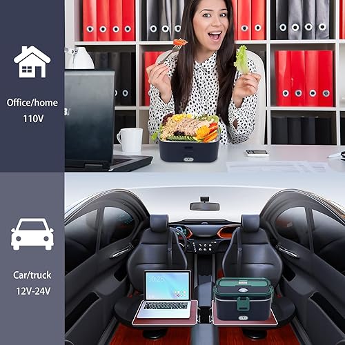 Miniatura 6 de Nidacci Fiambrera eléctrica, 3 en 1, con contenedor de acero inoxidable 304 de 1.8 litros, adecuada para cochecamiónhogaroficina, 12 V, 24 V, 110 V,