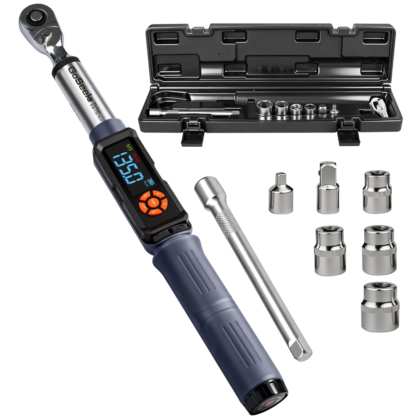 DOWOX 1.5-30Nm Digital Torque Wrench 1/4 Inch Drive, 90-Tooth Ratchet Set with 41 PCS Accessories, LCD Digital Display, Buzzer & LED Alert, Tool for Bike Maintenance, DIY, Electronics