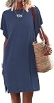 WNEEDU Summer Dress for Women 2026 Short Sleeve Loose T Shirt Dresses Beach Cover up