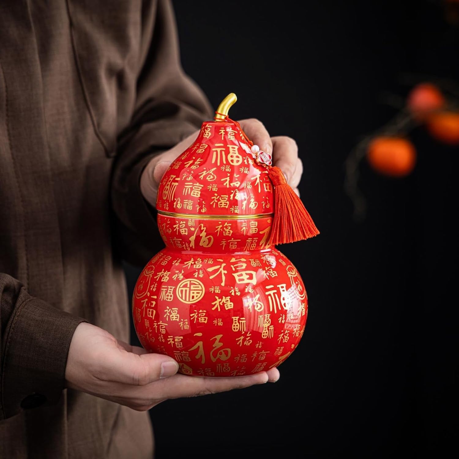 Ceramics Calabash Tea Caddy, 890ml 30.3oz, Chinese Kung Fu Tea Set Accessories