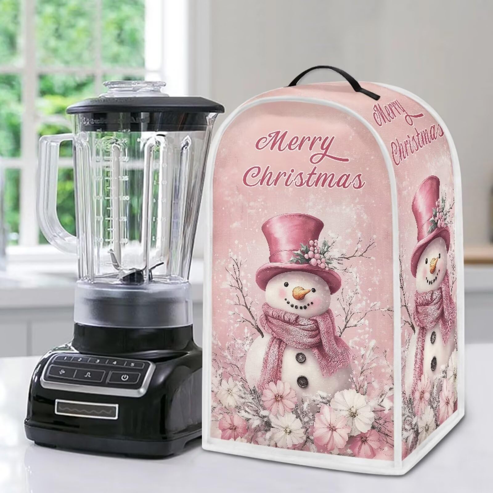 Hudotybom Blender Cover Dust Cover Pink Snowman Food Processor Cover with Top Handle Small Kitchen Appliance Covers Anti Fingerprint Coffee Maker Cover Christmas Decoration