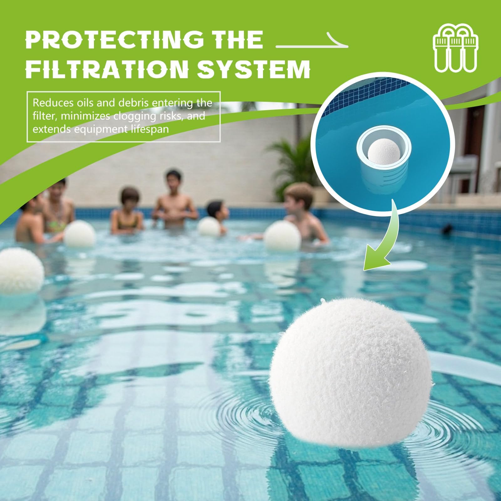 Bolas de Escoria para Spas, 7.5 cm Absorbente de Grasa Piscina, Esponja Absorbente de Aceite Reutilizables, Bolas Eliminadoras de Escoria para Piscinas, Spas, Bañera de Hidromasaje (12PCS)