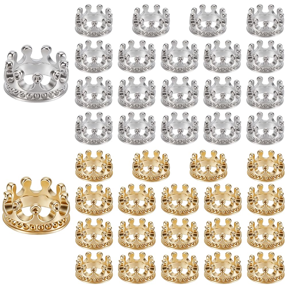 FREEBLOSS 40Pcs Dollhouse Mini Crown Metal Mini Doll Crown Gold&Silver Tiny Miniature Crowns with Stars Princess Cake Topper Dolls Headwear Accessories 0.43"W × 0.24"H
