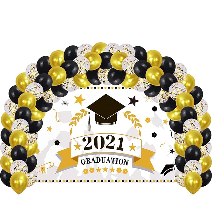 Buy Graduation Decorations Supplies 2021 Black White and Gold Congrats