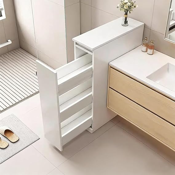 Bathroom Narrow Floor Cabinet Shelf, Pull Out Slim Storage Organizer Stand, Corner Side Table Rack for Slim Line Ga-p,No Assembly Required(50x40x100cm)