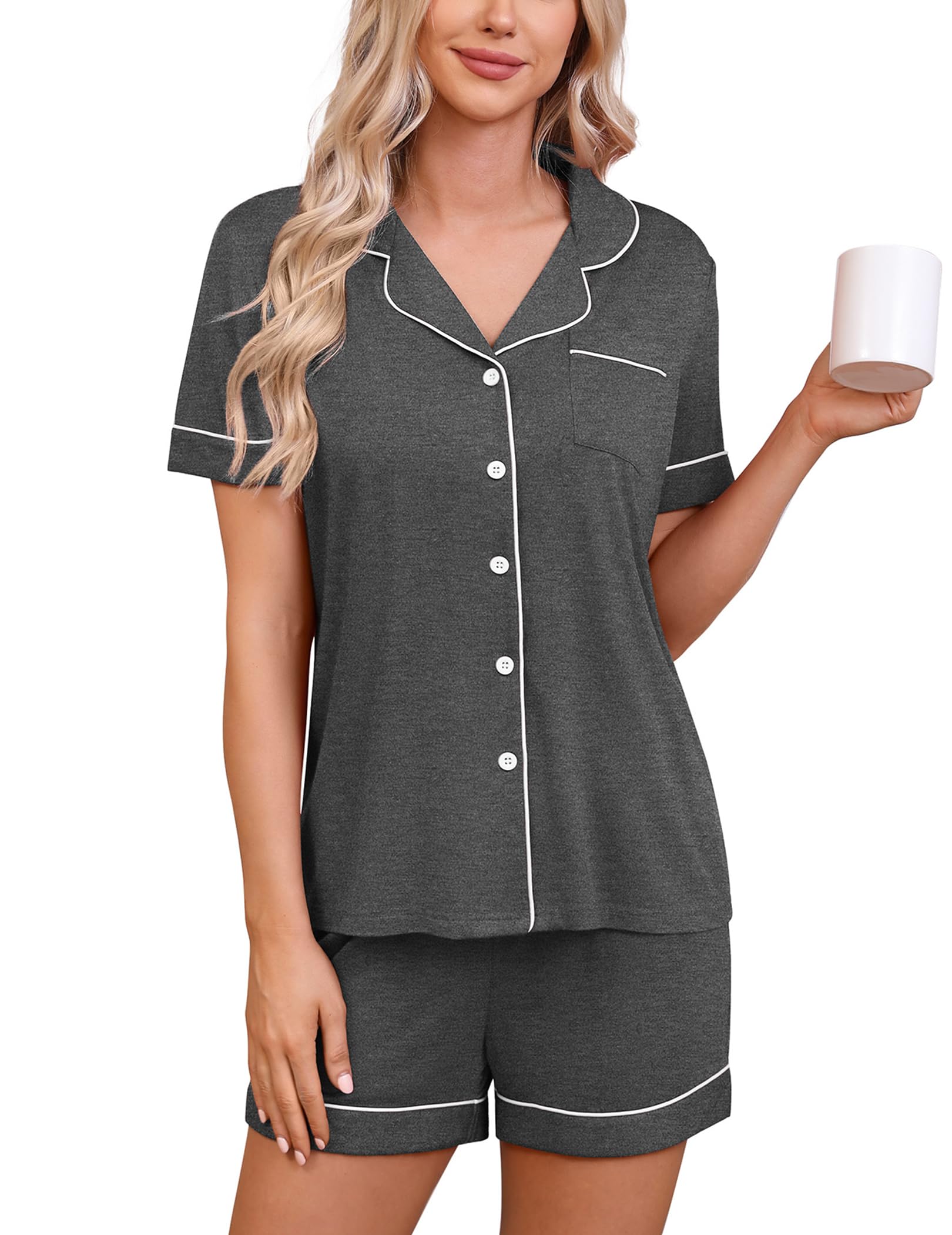 HNG Pajama Sets for Women 2 Piece PJ Sets Short Sleeve Lounge Set Fashion Sleepwear XS-3XL