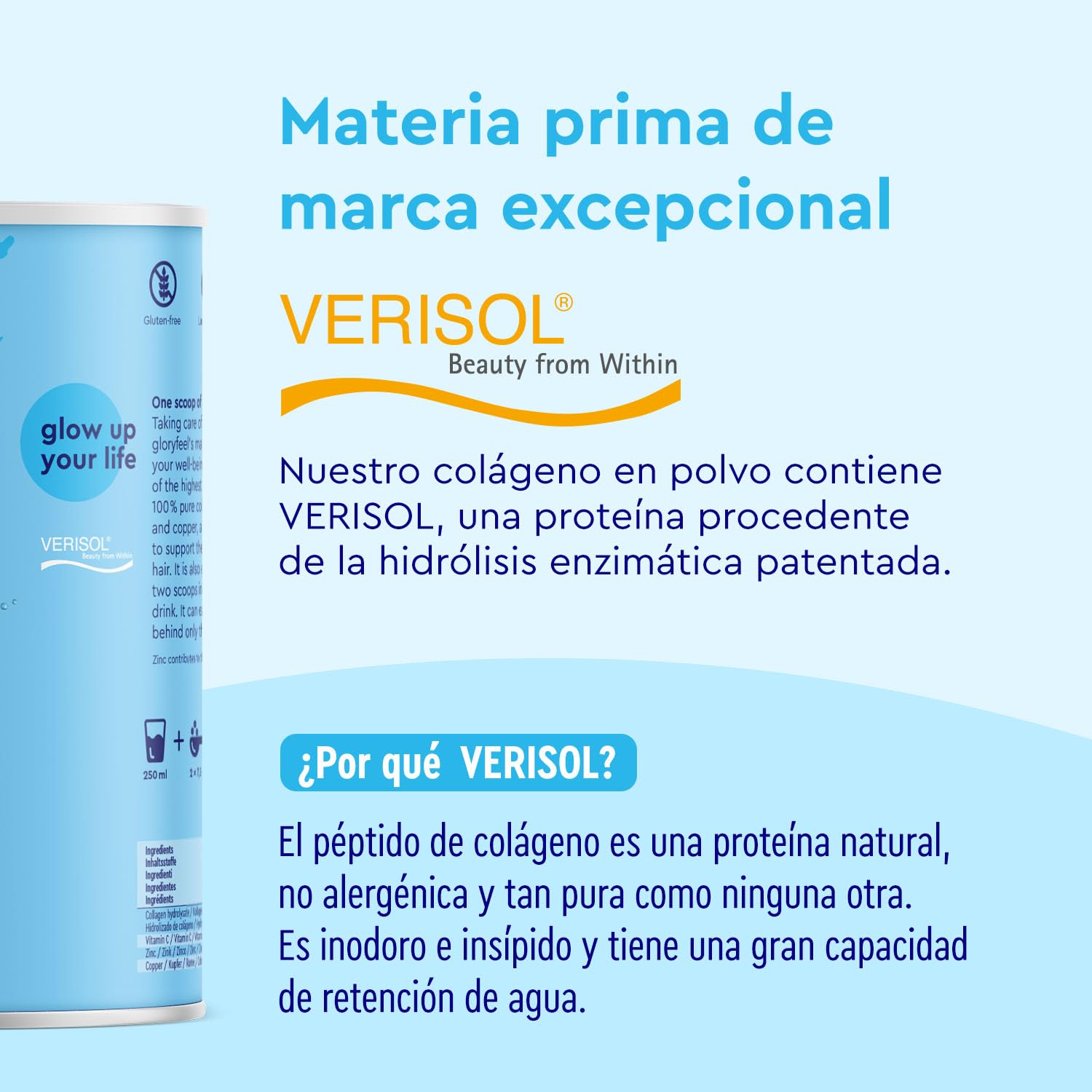 Colágeno Marino Hidrolizado 500g - Péptidos de Colágeno VERISOL® (Tipo I, III) - 12.500mg Colageno Hidrolizado puro - Con Vitamina C, Zinc y Cobre para piel, cabello y uñas - Sabor neutro