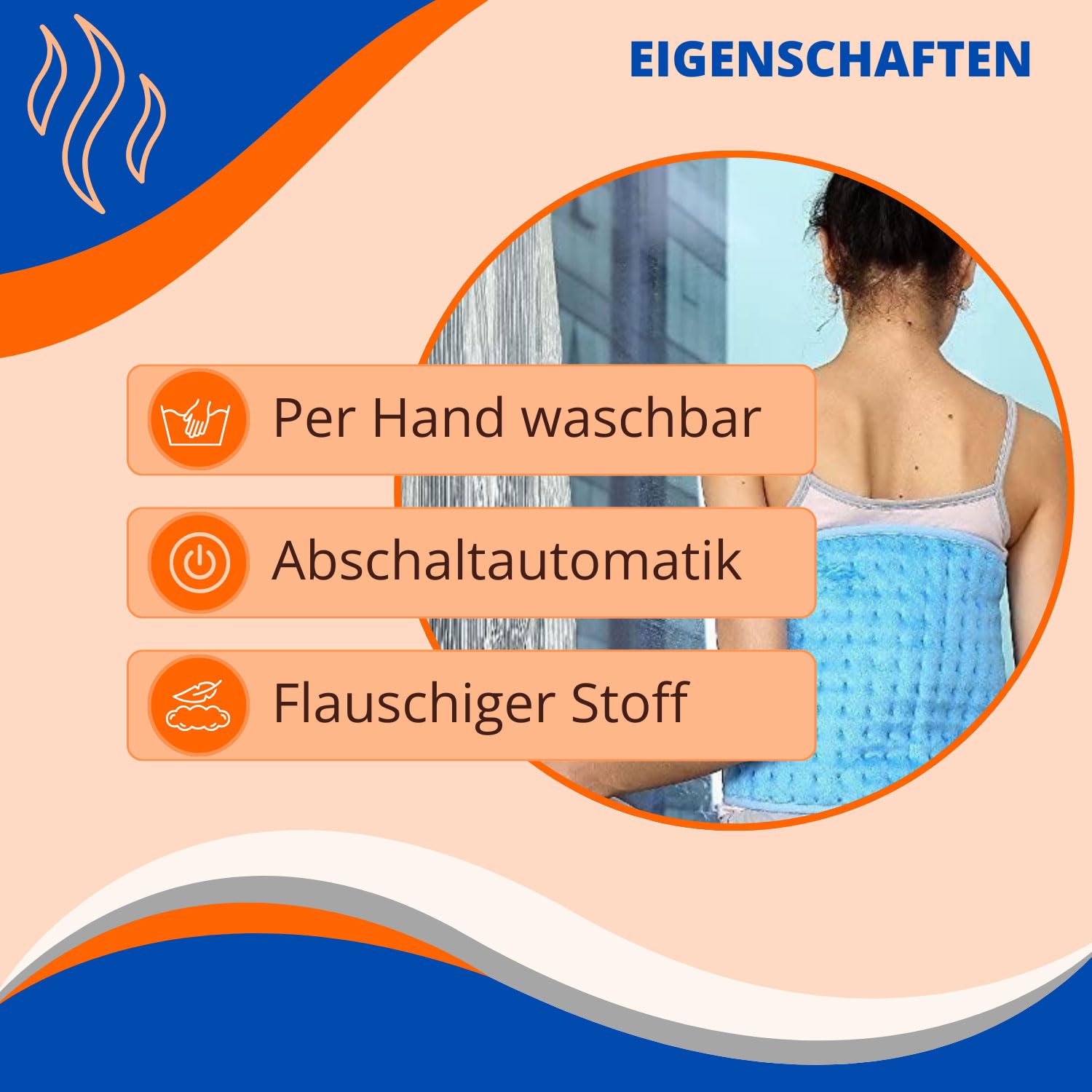 Syntrox Germany Elektrischer Wärmegürtel Kodiak, Heizgürtel, 3 Temperaturstufen, 100 Watt, 68 cm x 28 cm, Klettverschluss, Automatische Abschaltung, Verspannungen lindern