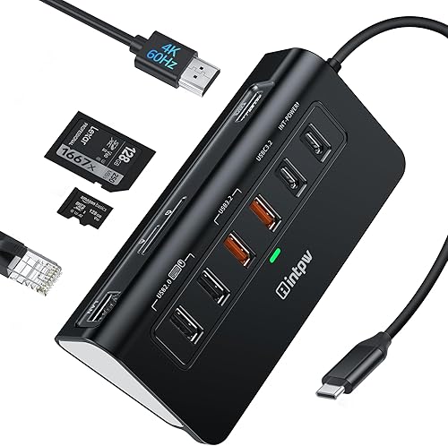 Miniatura 13 de Hub Ethernet USB C, estación de acoplamiento USB 10 en 1 de 10 Gbps con HDMI 4K a 60 Hz, USB C y 2 datos USB A 3.2, LAN, 2 USB A 2.0, PD 100W