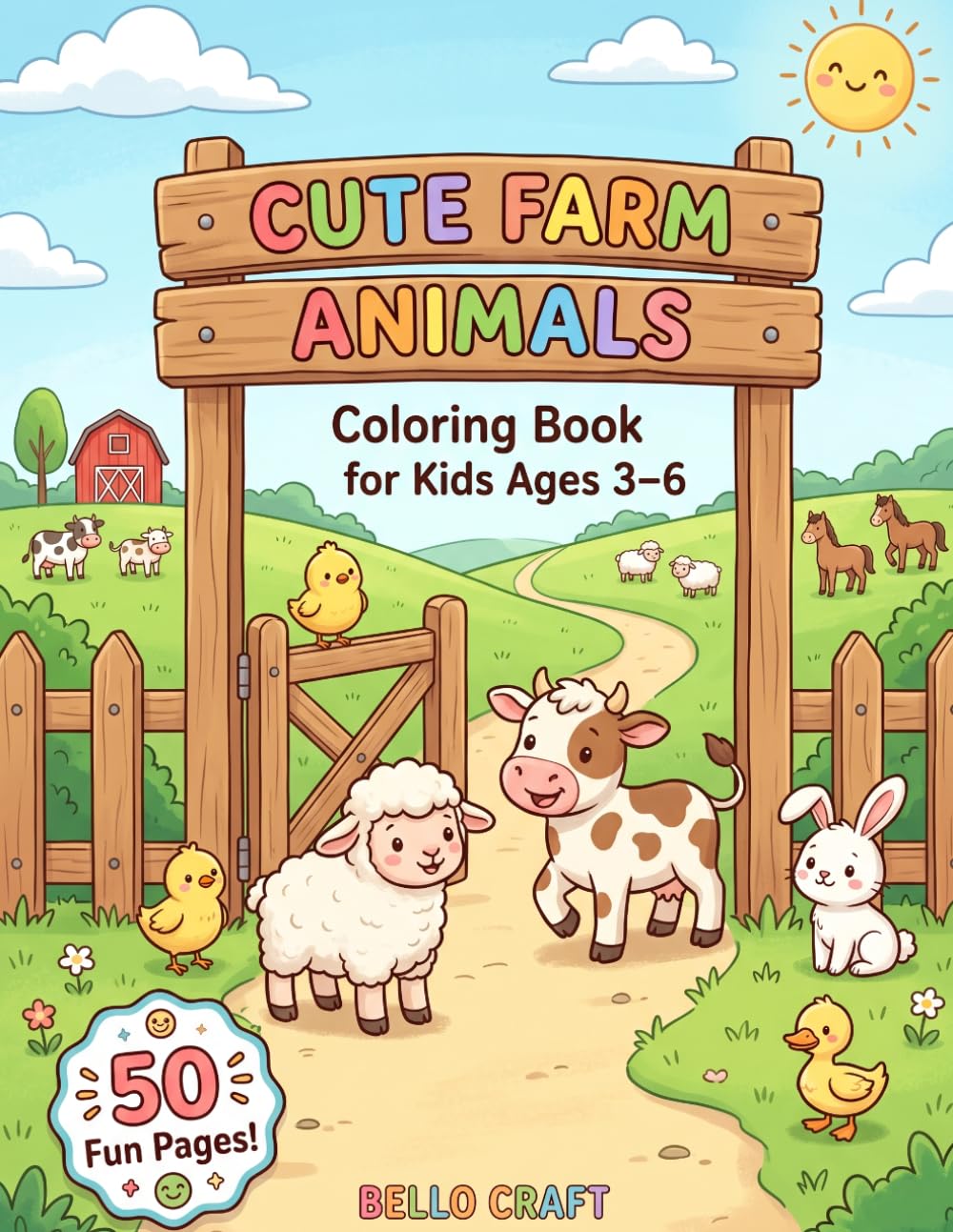 Cute Farm Animals Coloring Book for Kids Ages 3–6: 50 Easy & Fun Pages for Toddlers and Preschoolers: Simple Big Designs, Adorable Animals, Easy Coloring for Toddlers, Preschool & Beginners