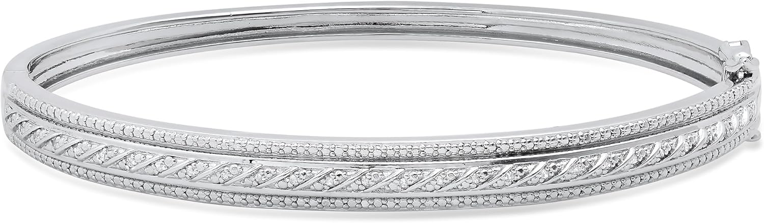 Dazzlingrock Collection 0.10 Ctw Natural Round White Diamond Bangle Bracelet for Women in 925 Sterling Silver