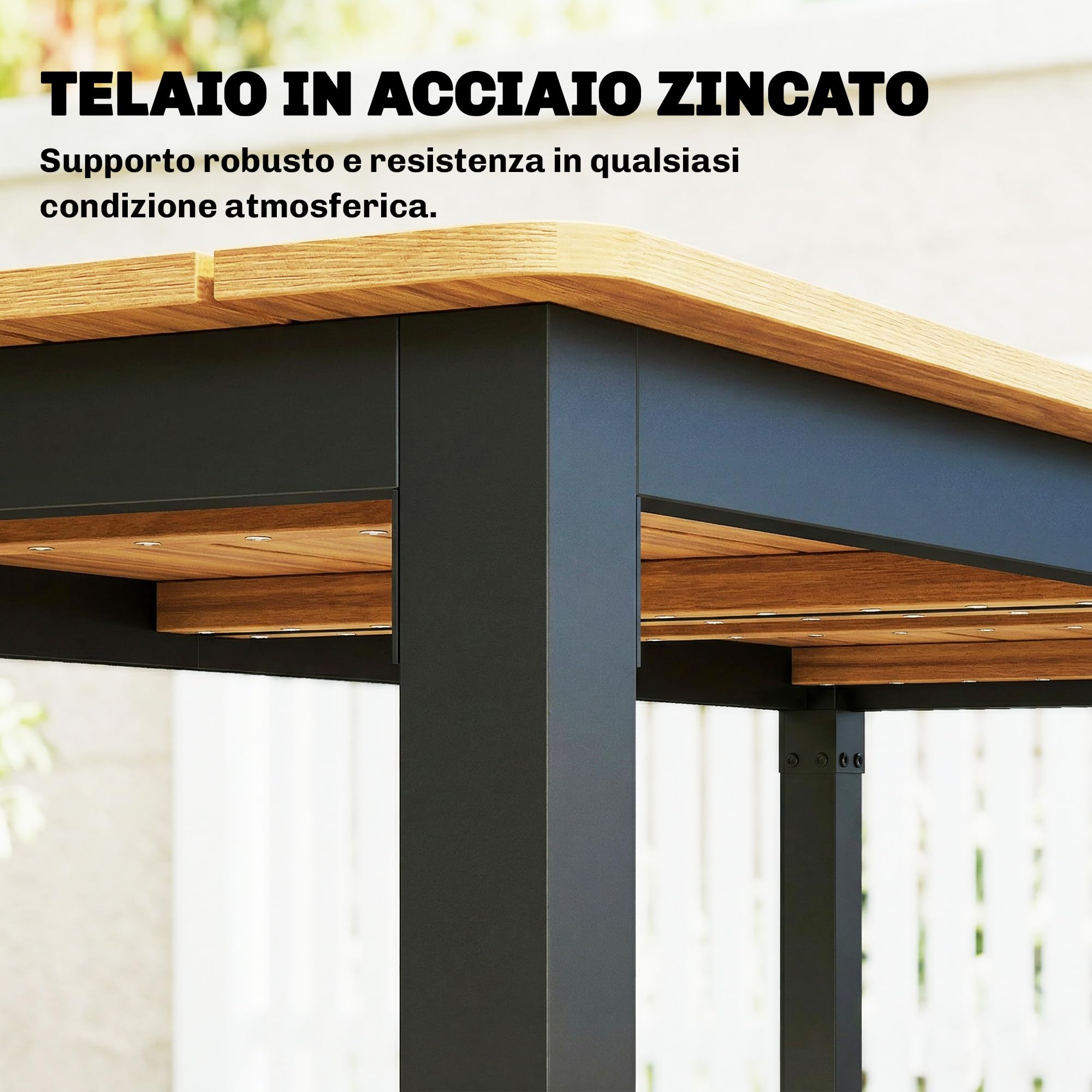 Outsunny Tavolo da Giardino per 6-8 Persone 180x86x74 cm, Tavolo da Pranzo Esterno Rettangolare con Piano a Doghe in Legno di Larice, Struttura in Acciaio per Patio Terrazzo Balcone, Color Teak