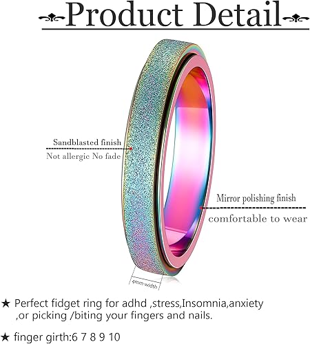 Miniatura 4 de Anillo de ansiedad para mujer, anillo de ansiedad para mujer, anillo giratorio para la ansiedad para mujer, anillo de titanio de acero inoxidable,