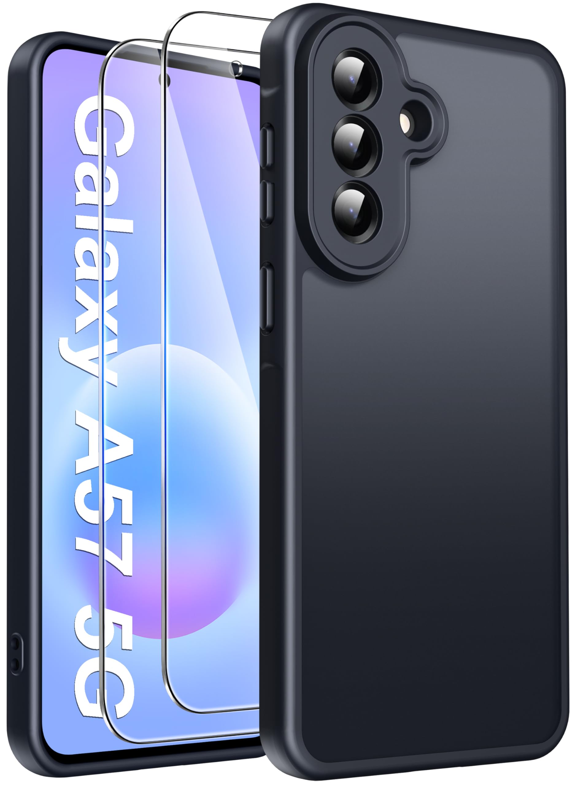 FLLAO Matt Handyhülle für Samsung Galaxy Hülle und 2 Schutzfolie, mit Kameraschutz [Militärnorm Schutz] urchscheinende PC Rückseite TPU Bumper Hülle für Samsung Galaxy