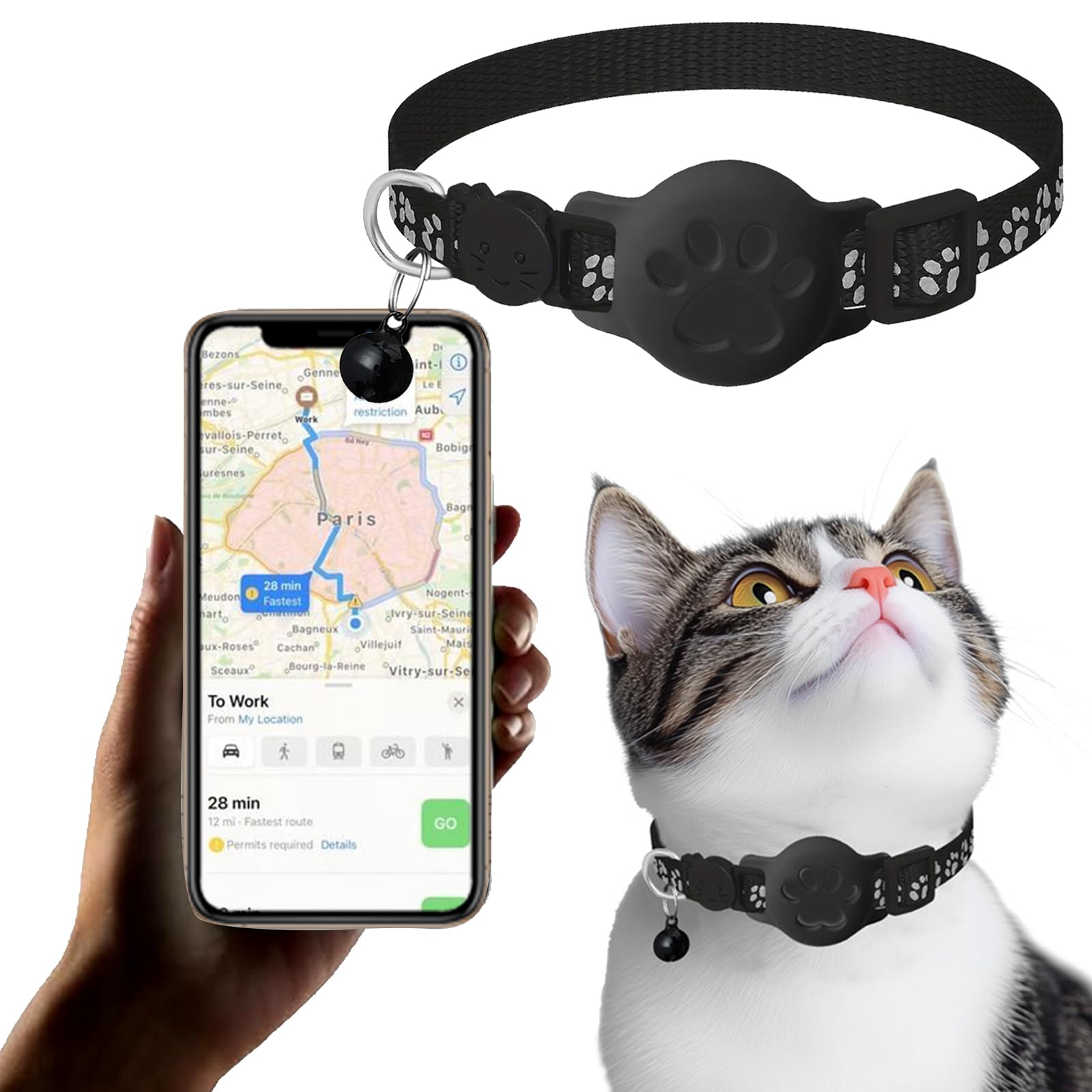 CAT Tracker for Google GPS Cat Collar Bluetooth Tracker for Android Google Certified Key Finder Luggage Tracker Item Locator Smart Tracking Tag