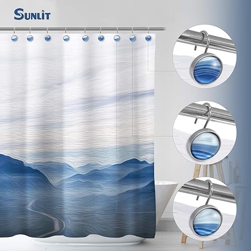 Miniatura 5 de Sunlit Ganchos decorativos redondos de cristal para cortina de ducha, anillos de cortina de ducha de metal aceitado a prueba de óxido, paquete de
