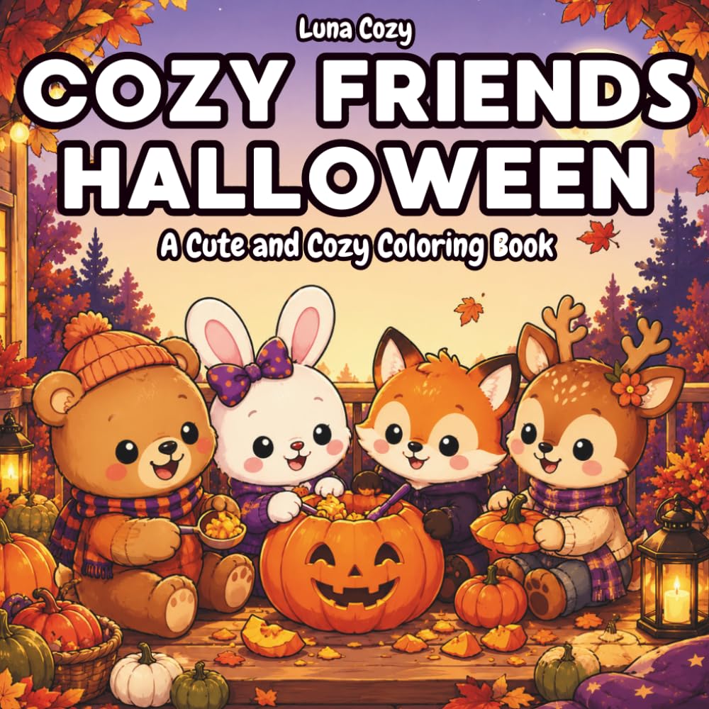 Cozy Friends Halloween Coloring Book: A Relaxing and Heartwarming Coloring Book for Adults and Teens with Cute Animal Friends Celebrating Halloween (Cozy Friends Coloring Series)