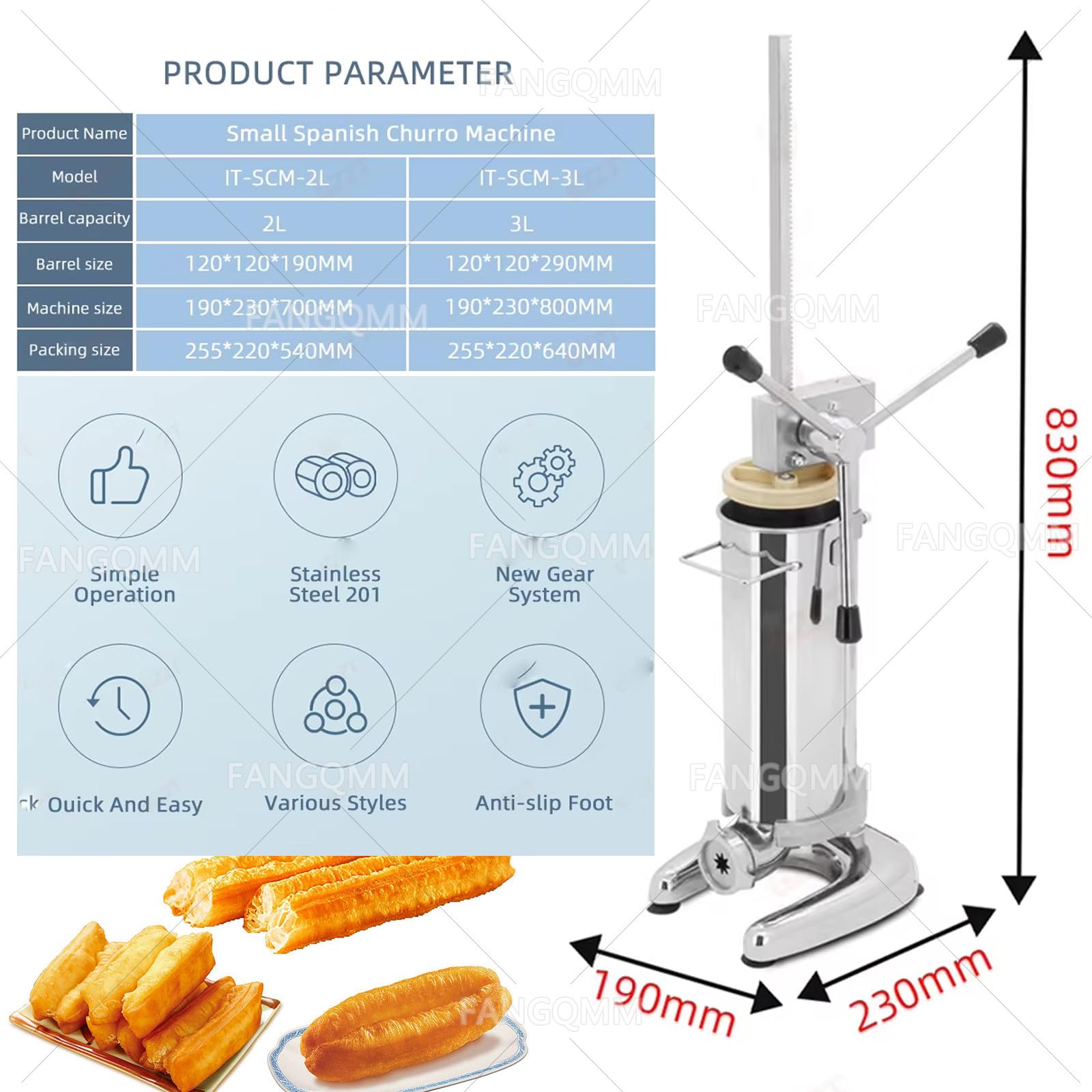 Máquina manual de acero inoxidable para churros y donas con relleno de mermelada, ideal para panaderías, tiendas de postres y uso doméstico
