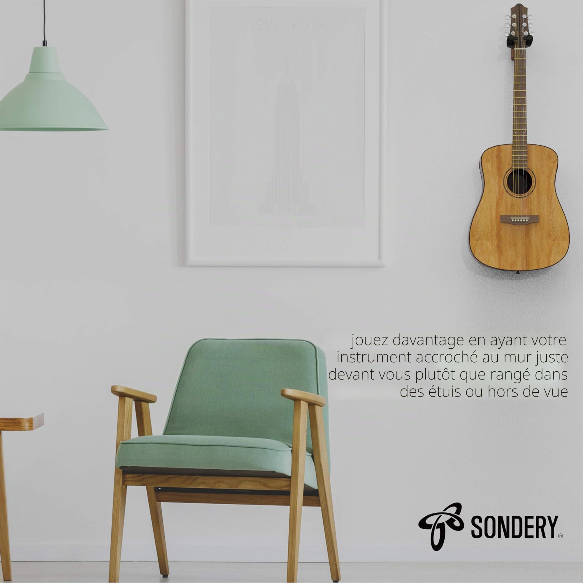 Sondery Accroche Support guitare mural porte crochet pour guitare acoustique électrique ukulélé basse, pack de 2