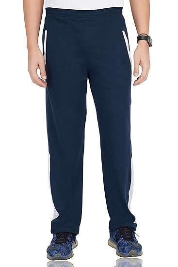 Men's Cotton Track Pants, Joggers for Men, Mens Leisure Wear, Night Wear Pajama, Grey Color with Half Blue Stripe and Pocketsfor Sports Gym Athletic Training Workout