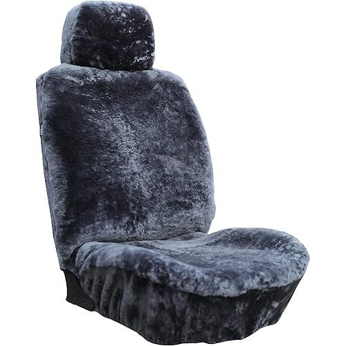 Genuine Sheepskin Seat Covers Fur Seat Covers for Cars Furry Covers Fuzzy Seat Covers for Car Fluffy Seat Covers for Car Fur Shearling Car Accessories (56 by 23 Inches, Gray with bit of Bluish Tint)