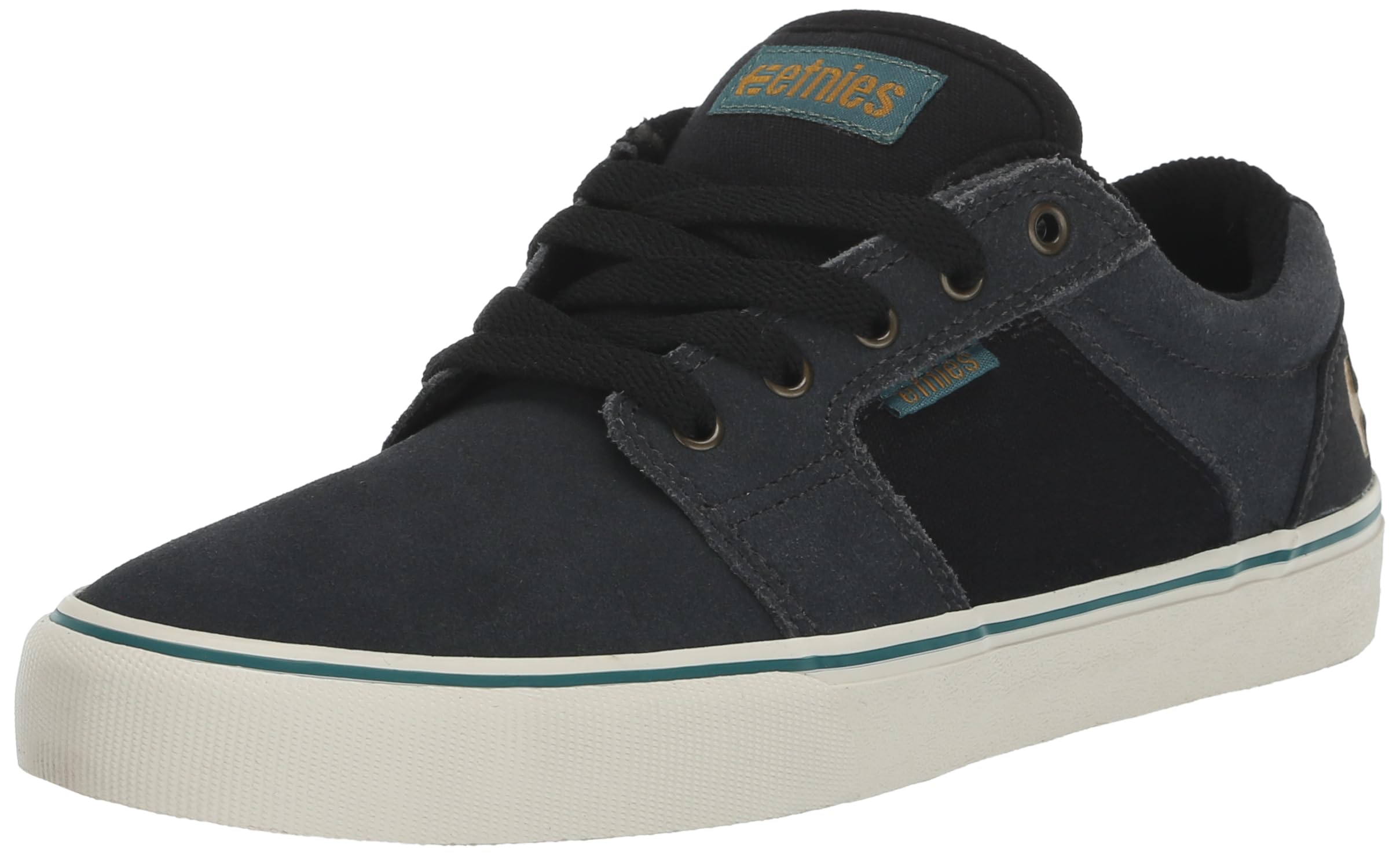 Etnies Barge LS – Classic Skate Look, Slim Vulcanized Silhoutte, Hefty Armored Collar, Reinforced Vulc - Dark Grey/Black/Gold - 5,5